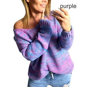 Multicolor V-Neck Knitted Long Sleeve
